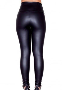 High Waisted Faux Leather PU Leggings in Black