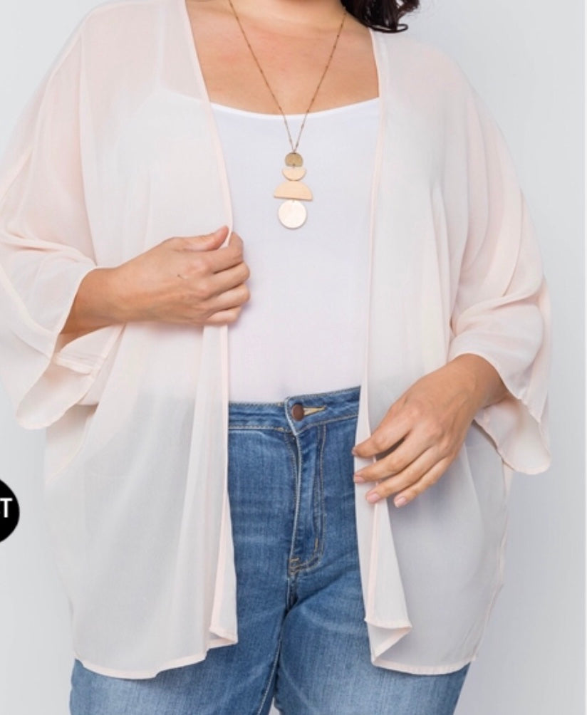 PLUS SIZE-NATURAL SHEER BATWING SLEEVES COVER UP