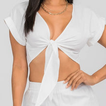 Load image into Gallery viewer, Short sleeve tie front crop top